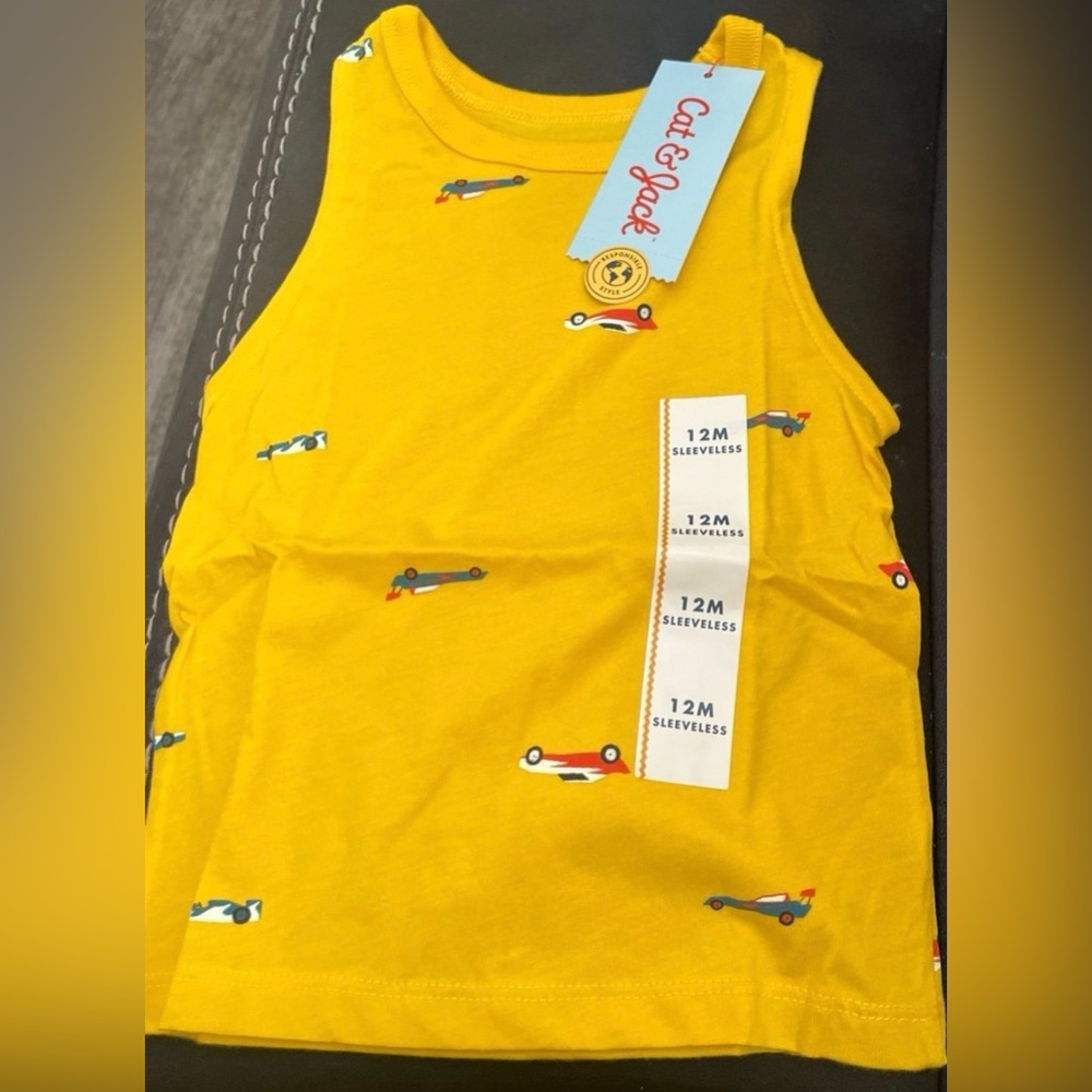 Cat & Jack Bright Yellow Baby Tank with Car Print